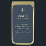 Lawyer Law School Grad Gift Navy Gold Personalized Finish Money Clip<br><div class="desc">Celebrate and gift your law school grad - or yourself - with this elegant, classic law school graduation, lawyer or law office personalized money clip with a navy and gold theme. Replace the scales of justice with the logo of your school or leave it as is. The contemporary typography design...</div>