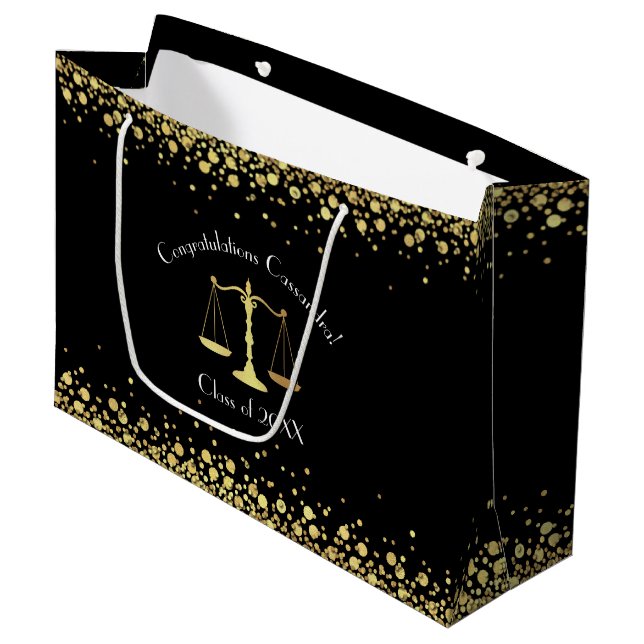 Lawyer Law School Graduation Party Black Gold Large Gift Bag (Front Angled)