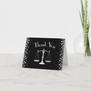 Lawyer Law School Graduation Party Black Silver Letterpress Thank You Card