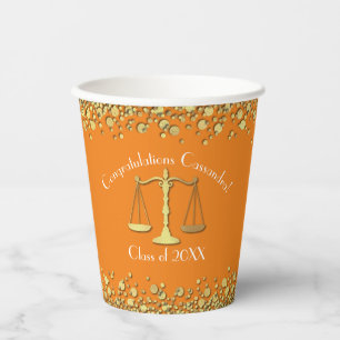 Lawyer Law School Graduation Party Gold Orange Paper Cups