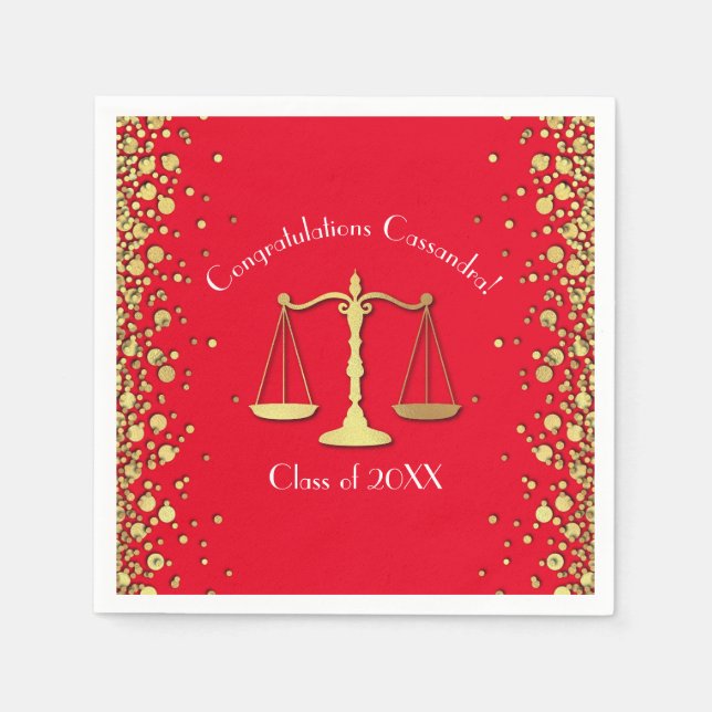 Lawyer Law School Graduation Party Gold Red Napkins (Front)