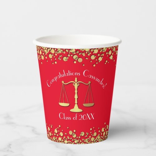 Lawyer Law School Graduation Party Gold Red Paper Cups