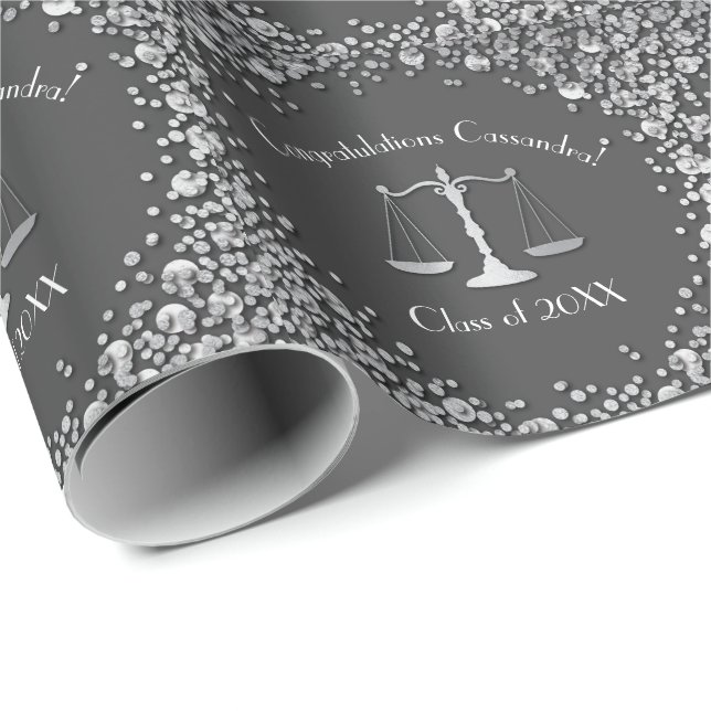 Lawyer Law School Graduation Party Grey Silver Wrapping Paper (Roll Corner)
