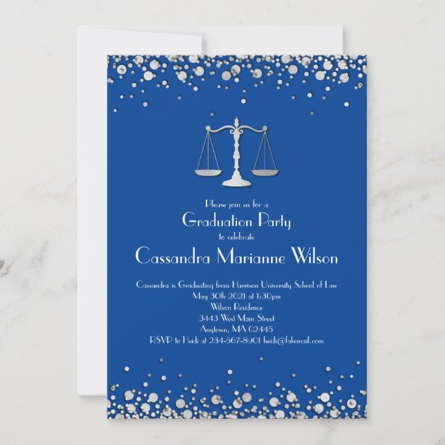 Lawyer Law School Graduation Party Silver Blue Invitation (Front)