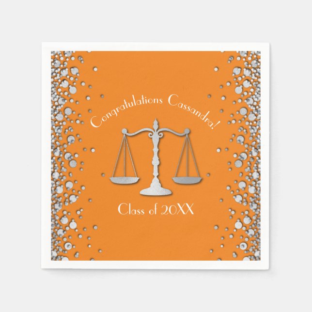 Lawyer Law School Graduation Party Silver Orange Napkins (Front)