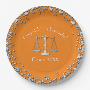 Lawyer Law School Graduation Party Silver Orange Paper Plates