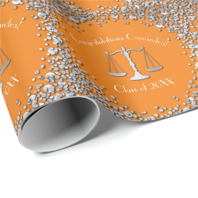 Lawyer Law School Graduation Party Silver Orange Wrapping Paper (Roll Corner)