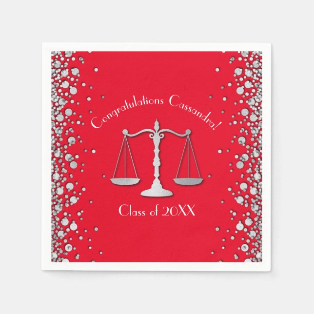 Lawyer Law School Graduation Party Silver Red Napkins (Front)
