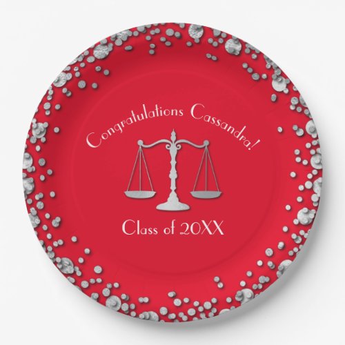 Lawyer Law School Graduation Party Silver Red Paper Plates