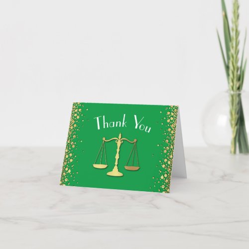 Lawyer Law School Green Gold Graduation Party Thank You Card