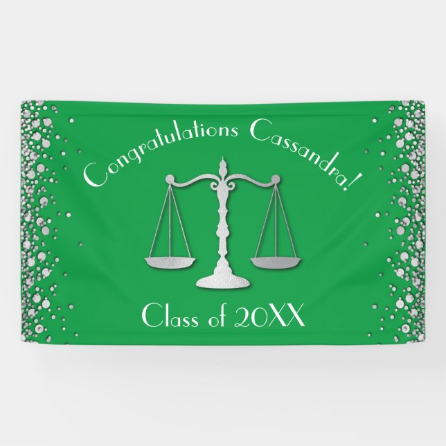Lawyer Law School Green Silver Graduation Party Banner (Horizontal)