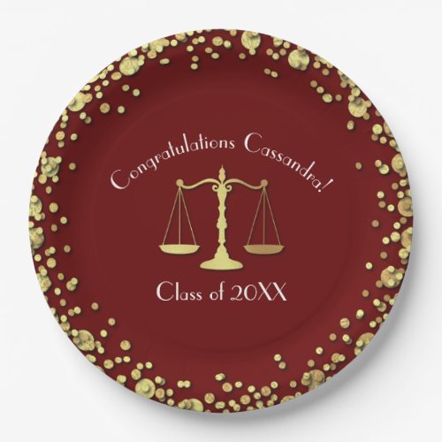 Lawyer Law School Maroon Gold Graduation Party Paper Plates
