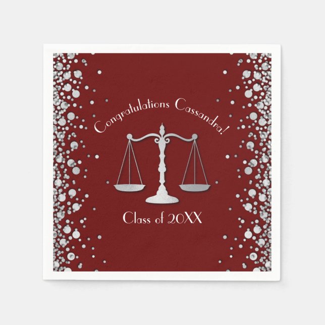 Lawyer Law School Maroon Silver Graduation Party Napkins (Front)