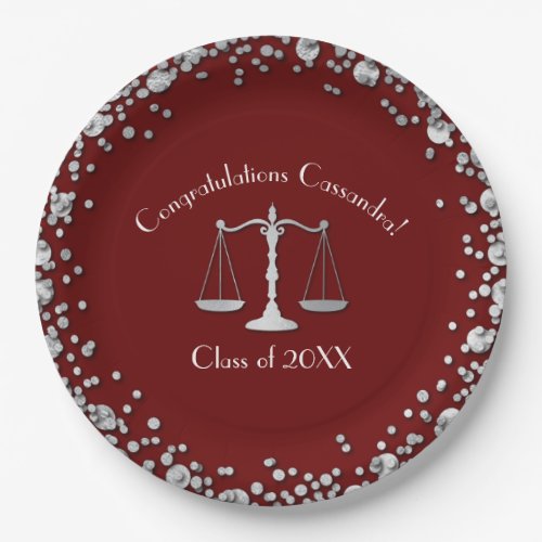 Lawyer Law School Maroon Silver Graduation Party Paper Plates