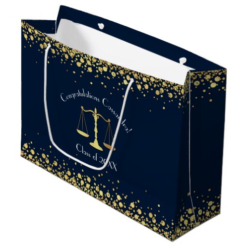 Lawyer Law School navy blue Gold Graduation Party Large Gift Bag