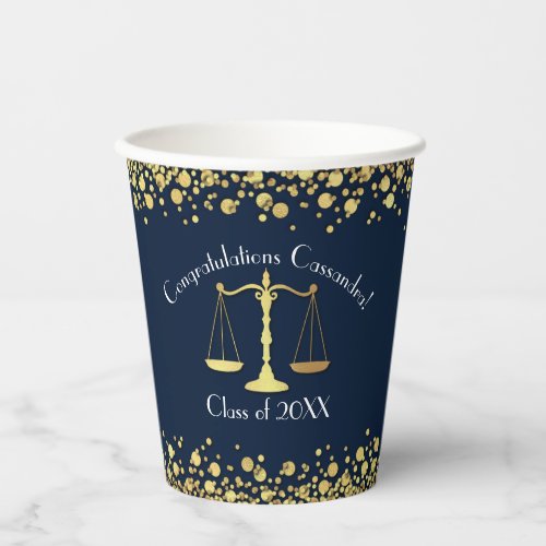 Lawyer Law School navy blue Gold Graduation Party Paper Cups