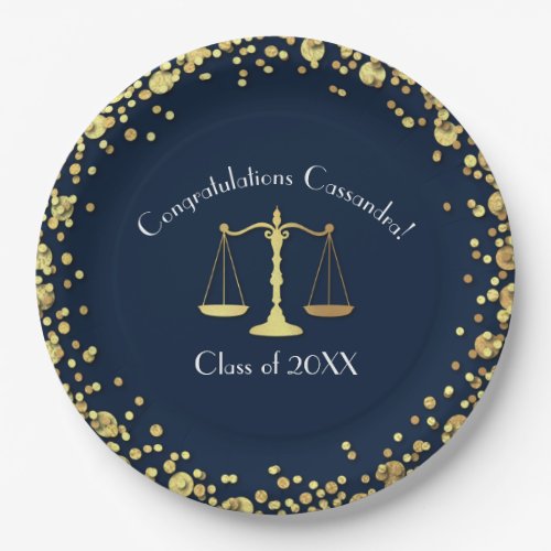 Lawyer Law School navy blue Gold Graduation Party Paper Plates