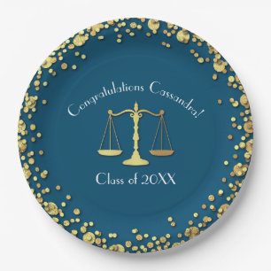 Lawyer Law School navy blue Gold Graduation Party  Paper Plates