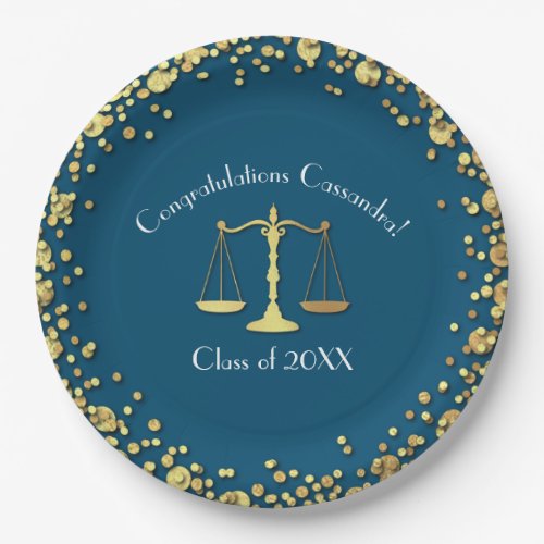 Lawyer Law School navy blue Gold Graduation Party  Paper Plates
