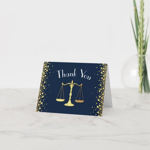 Lawyer Law School navy blue Gold Graduation Party Thank You Card