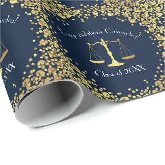 Lawyer Law School navy blue Gold Graduation Party Wrapping Paper