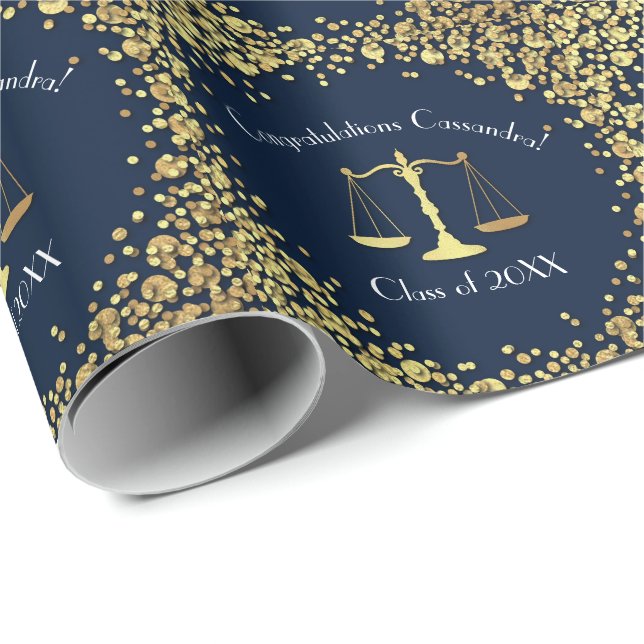 Lawyer Law School navy blue Gold Graduation Party Wrapping Paper (Roll Corner)