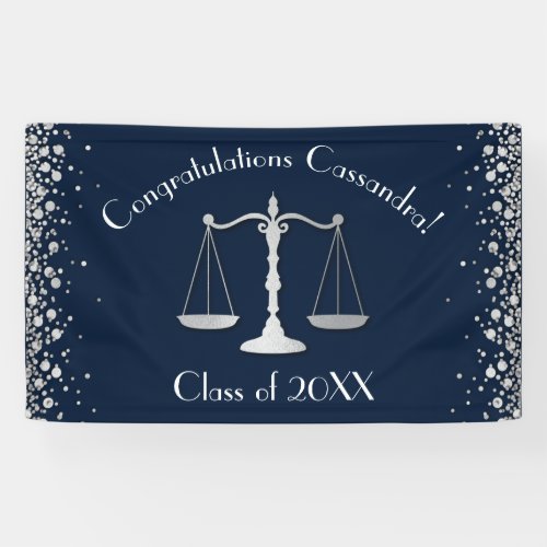 Lawyer Law School navy Silver Graduation Party Banner