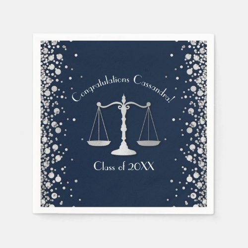 Lawyer Law School navy Silver Graduation Party Napkins