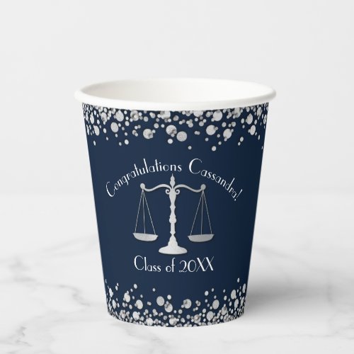 Lawyer Law School navy Silver Graduation Party Paper Cups