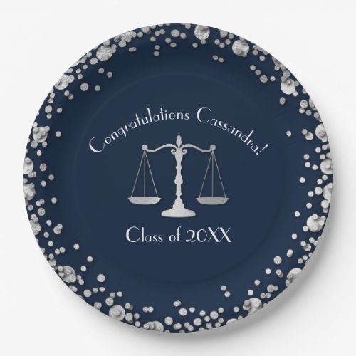 Lawyer Law School navy Silver Graduation Party Paper Plates