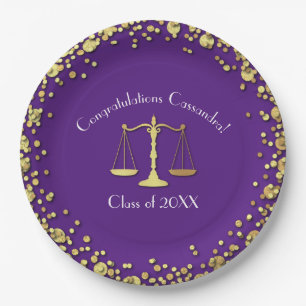 Lawyer Law School Purple Gold Graduation Party Paper Plates