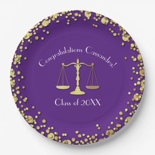 Lawyer Law School Purple Gold Graduation Party Paper Plates