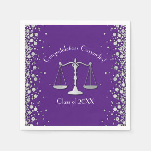 Lawyer Law School Purple Silver Graduation Party Napkins