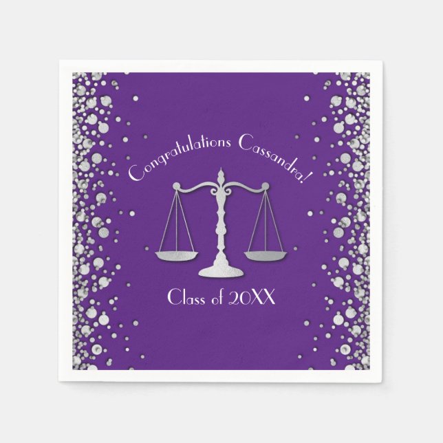 Lawyer Law School Purple Silver Graduation Party Napkins (Front)