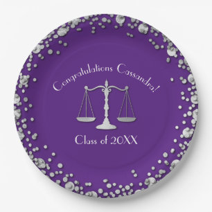 Lawyer Law School Purple Silver Graduation Party Paper Plates