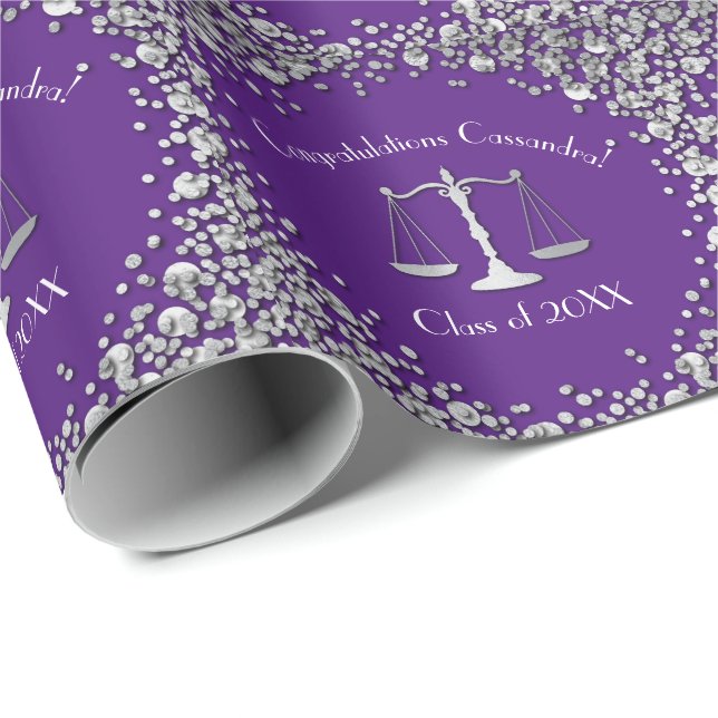 Lawyer Law School Purple Silver Graduation Party Wrapping Paper (Roll Corner)
