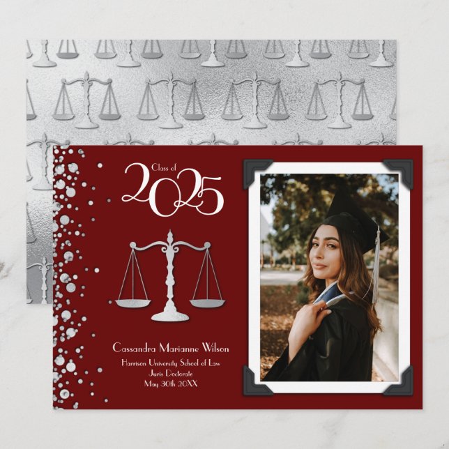 Lawyer Law School Silver Graduation Announcement (Front/Back)