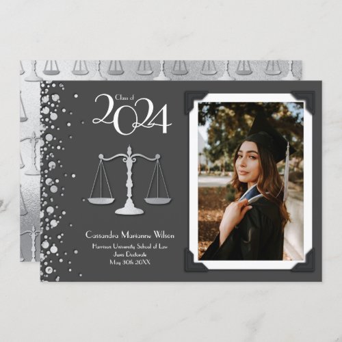 Lawyer Law School Silver Graduation Grey Invitation