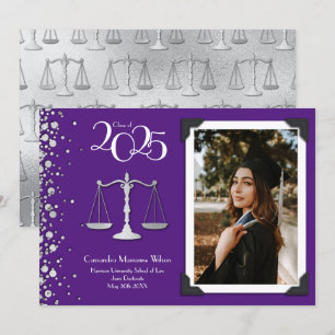 Lawyer Law School Silver Graduation Purple Invitation