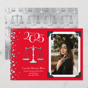 Lawyer Law School Silver Graduation Red Invitation