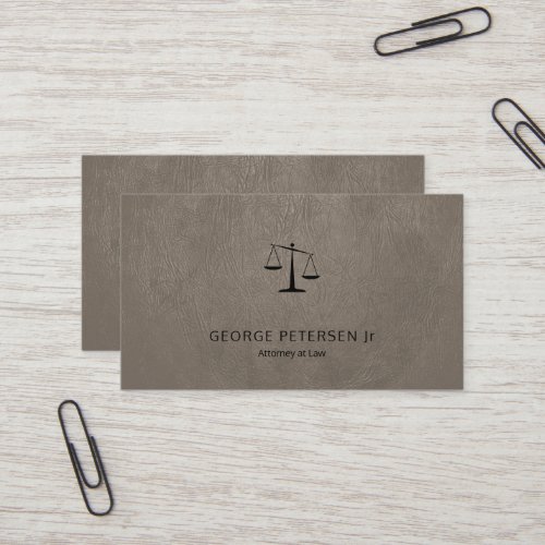 Lawyer luxury black scale taupe grey leather look business card