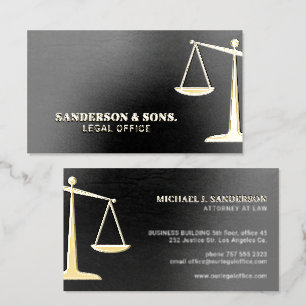 Lawyer luxury scales of justice black gold foil spot gloss business cards
