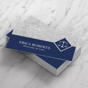 Lawyer Modern Navy Blue & Silver Attorney at Law Business Card