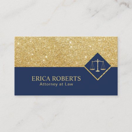 Lawyer Modern Navy & Gold Glitter Attorney At Law Business Card