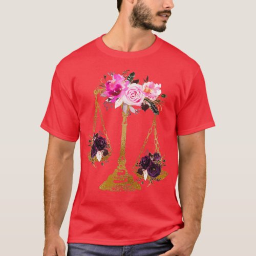 Lawyer Office Decor Scales of Justice Floral Print T_Shirt