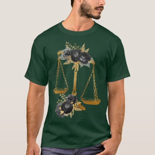 Lawyer Office Decor Scales of Justice Floral Print T_Shirt
