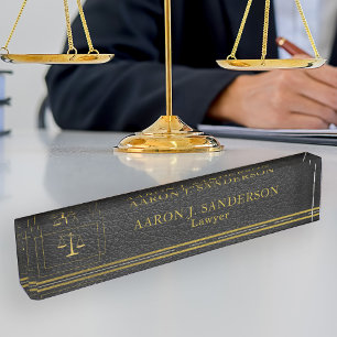 Lawyer office elegant black leather and gold scale desk name plate