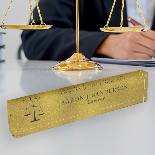 Lawyer office elegant faux gold foil scale desk name plate