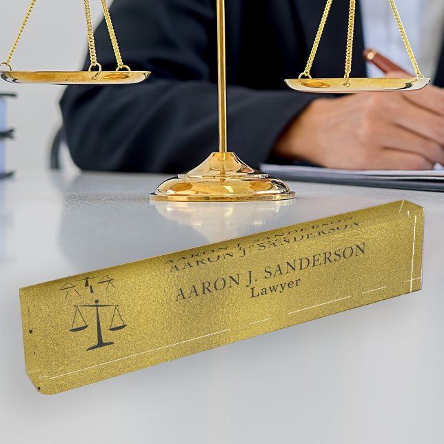 Lawyer office elegant faux gold foil scale desk name plate (Creator Uploaded)