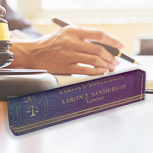 Lawyer office elegant gold scale purple leather desk name plate